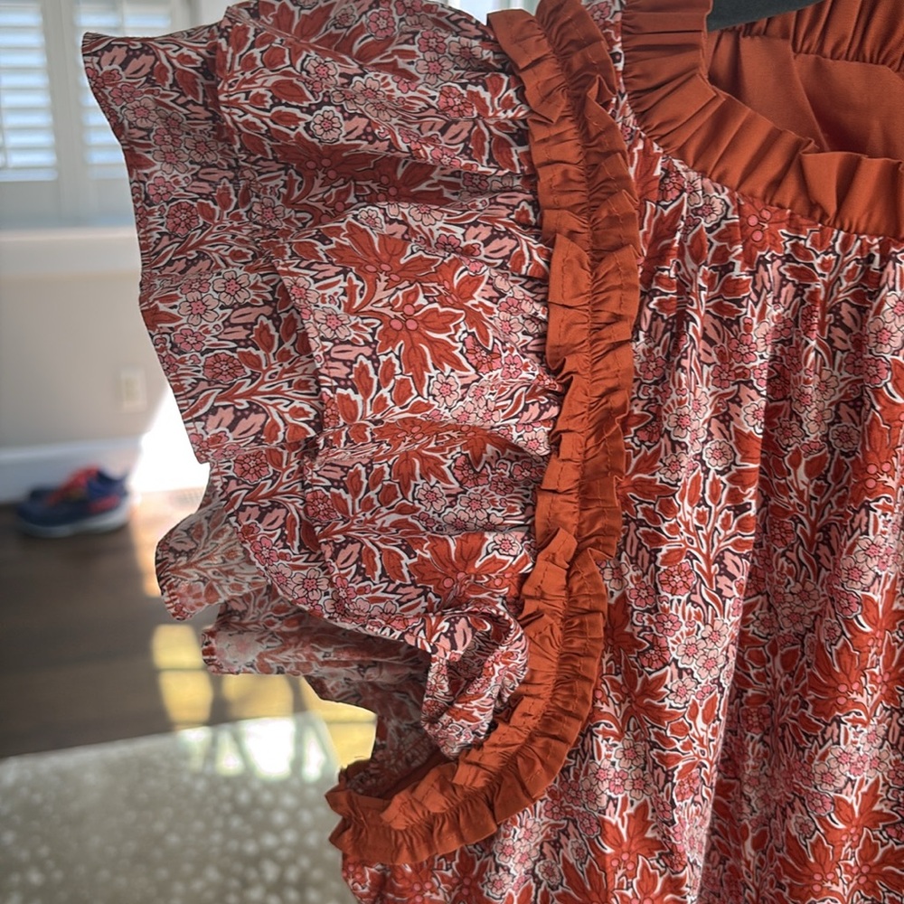 Moodie Orange and White Floral Ruffle Mini Dress - Picture 2 of 3